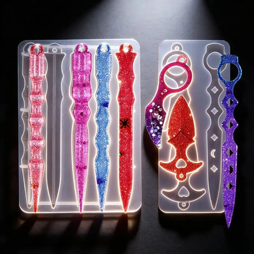 Silicone Mold Keychain Pendant Charm Set - For Epoxy Resin DIY Jewelry Making Custom Shape Design Craft Tool Kit Supplies