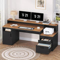 Computer Desk with 3 Ders & Storage Shelves, 65 Inch Home Oice Desk with ile Der & Cabinet, Writing Study Desks with Monitor Sta