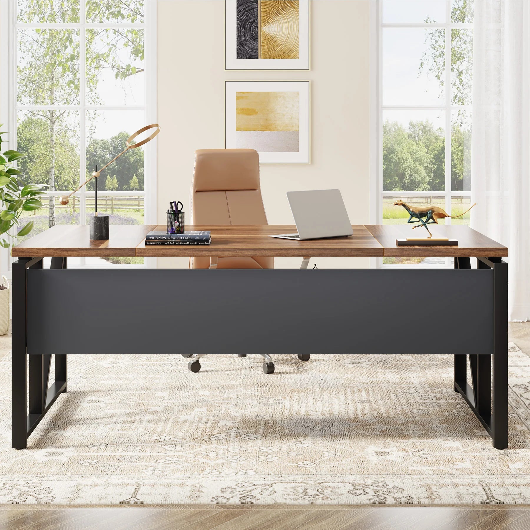Tribesigns 63" Computer Desk with Bottom Storage Shelf Home Office Desk Writing Table for Workstation, Cabinet not Included
