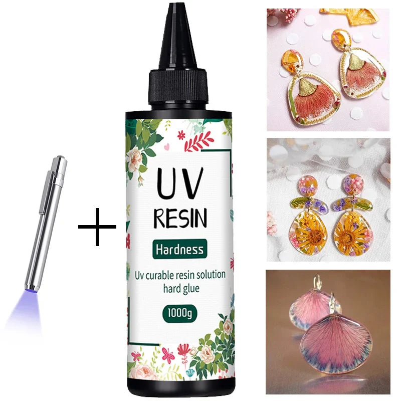 UV Resin Glue 20g/50g/100g/250g/1000g Epoxy Resin and UV Lamp High Transparency Fast Drying and High Hardness for DIY Jewelry