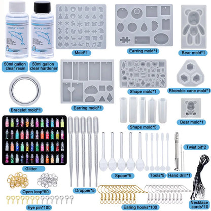 Epoxy Resin Silicone Molds Starter Kit All in One Office Home Decor Art Clear Craft Jewelry Making Kit for Keychain Necklace DIY